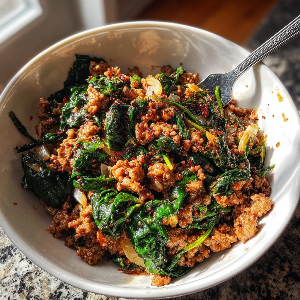Ground Beef And Spinach Skillet Bowl