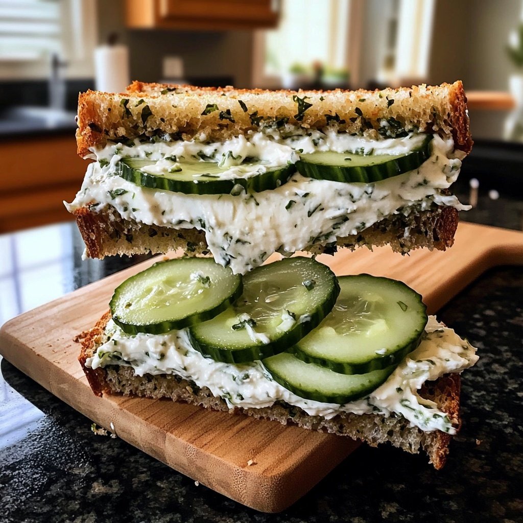 Light Cucumber Cream Cheese Sandwich Lunch
