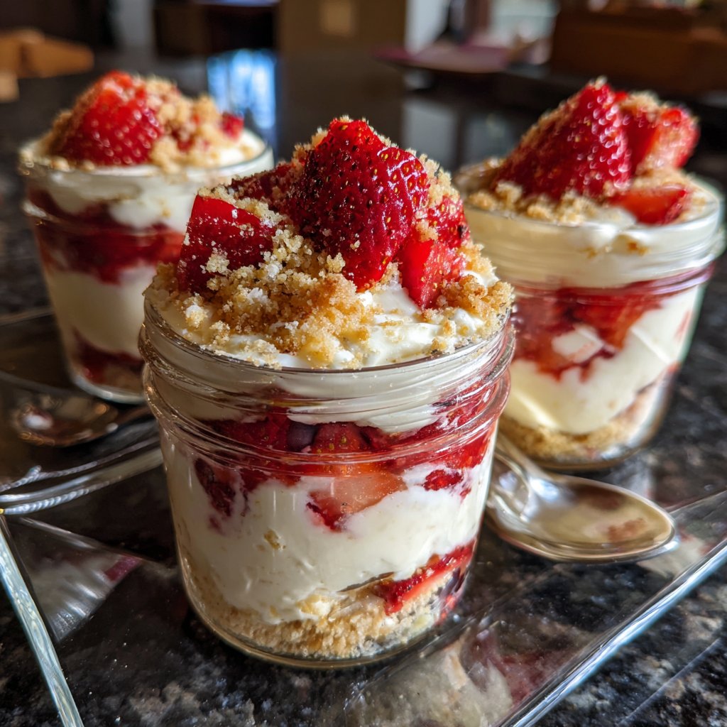 No Bake Strawberry Cheesecake Jars