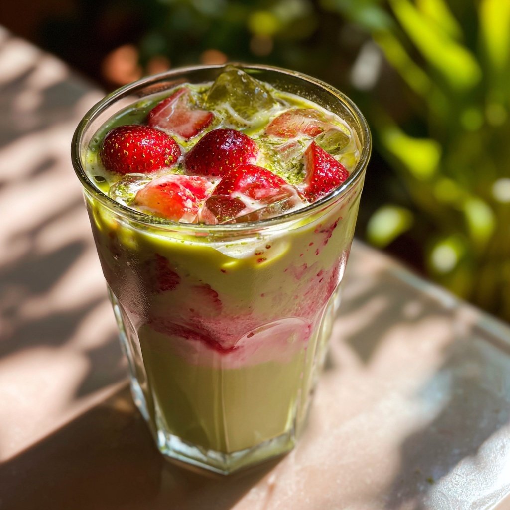 Iced Strawberry Matcha Latte At Home